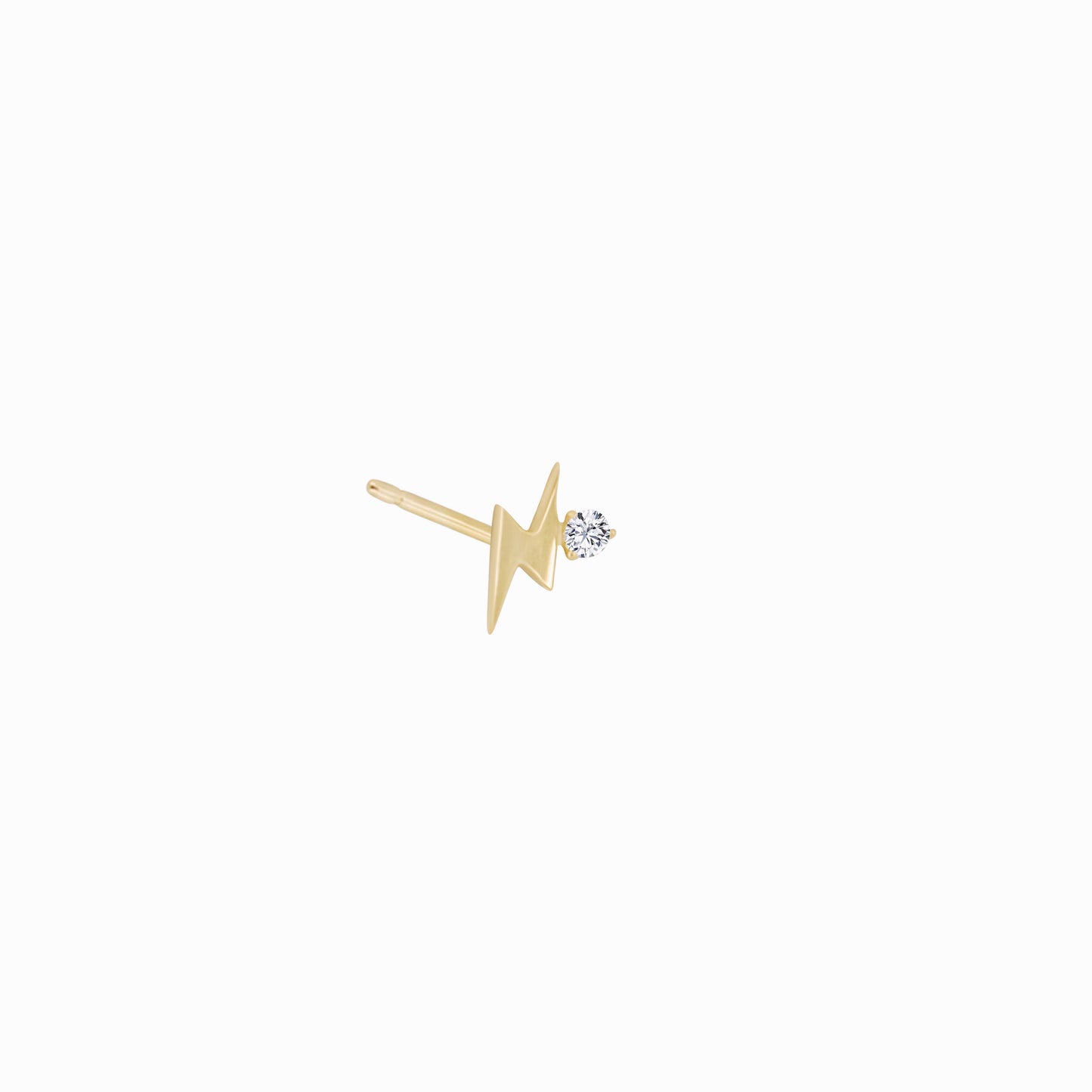 Lighting Bolt One Diamond Solid Gold Stud Earrings
