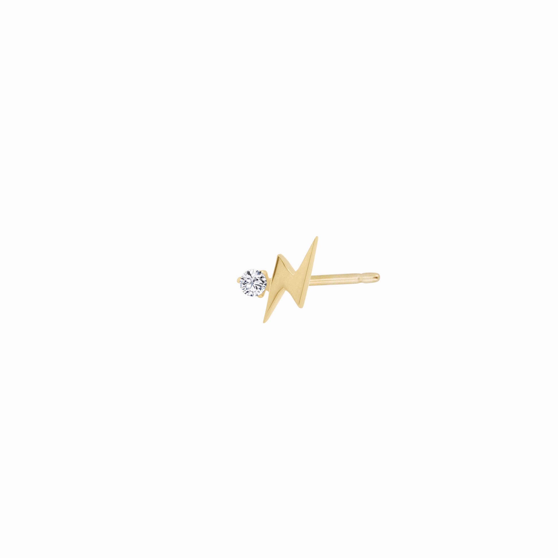 Lighting Bolt One Diamond Solid Gold Stud Earrings