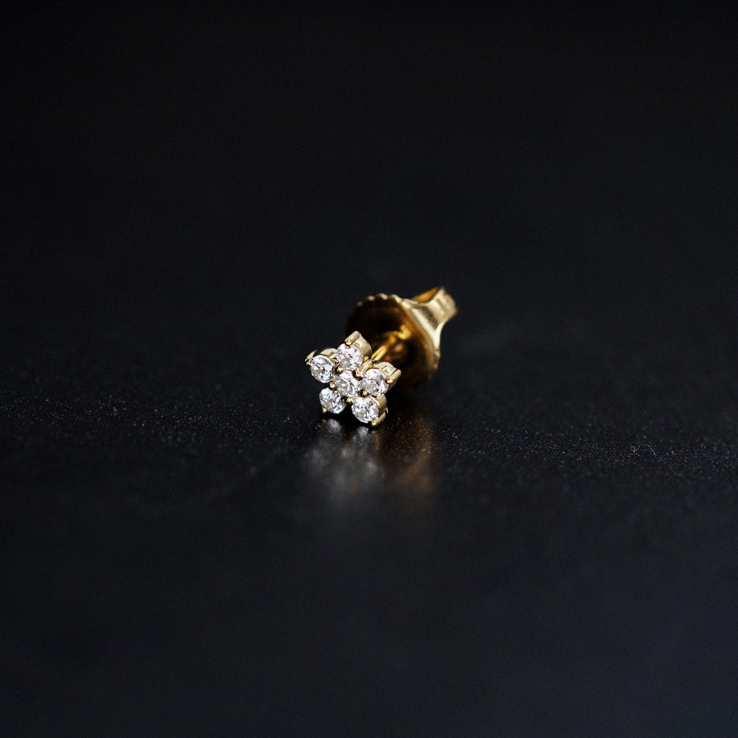 Flower Pavé Diamond Solid Gold Stud Earrings 14K Gold