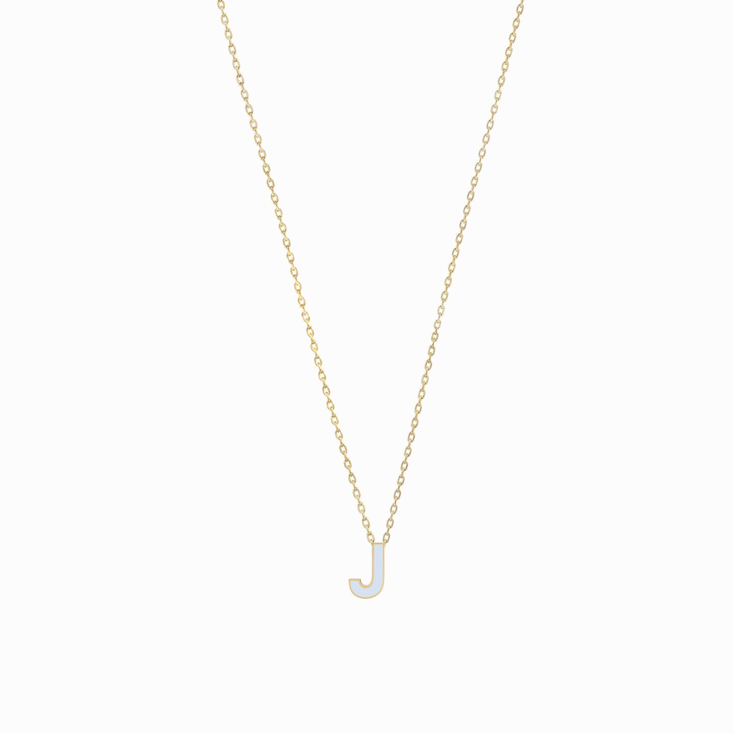 J Initial Letter Enamel Necklace 14K Solid Gold