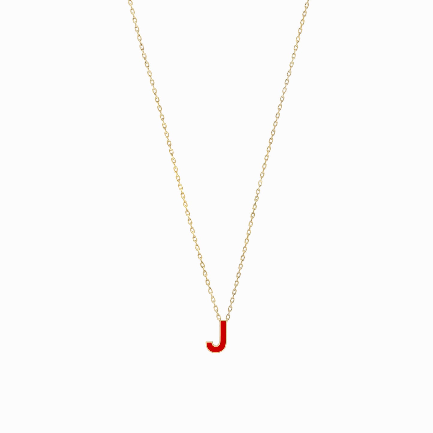 J Initial Letter Enamel Necklace 14K Solid Gold