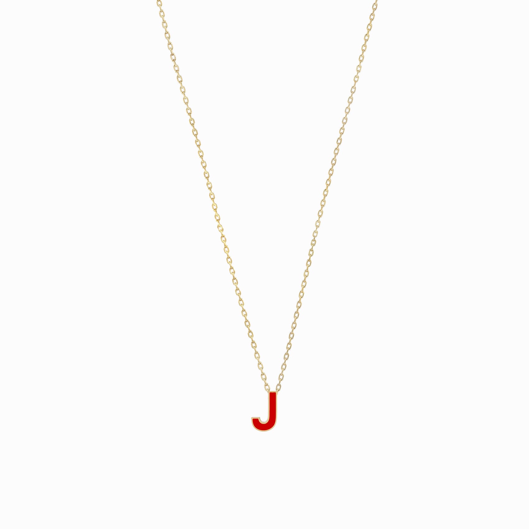 J Initial Letter Enamel Necklace 14K Gold