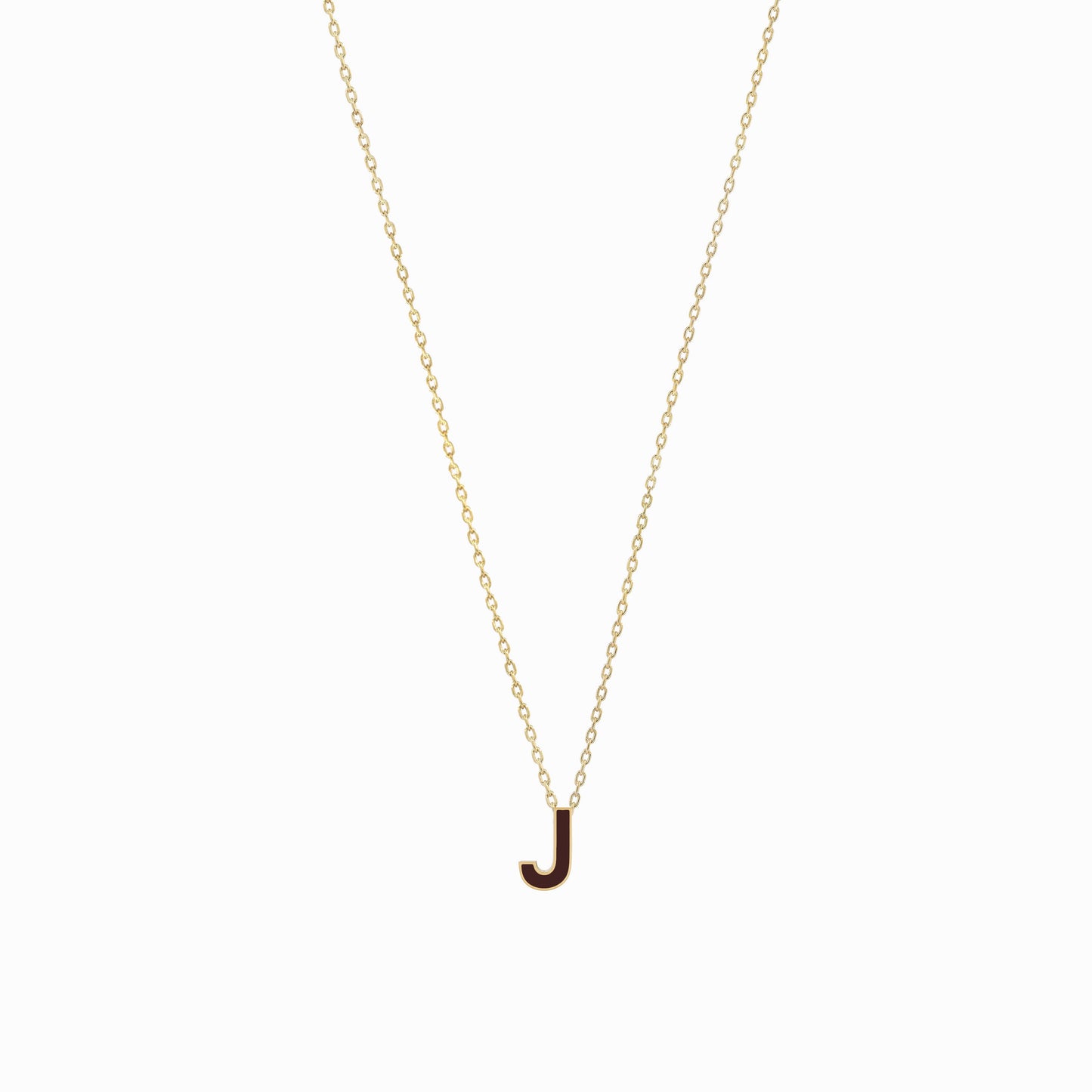 J Initial Letter Enamel Necklace 14K Solid Gold