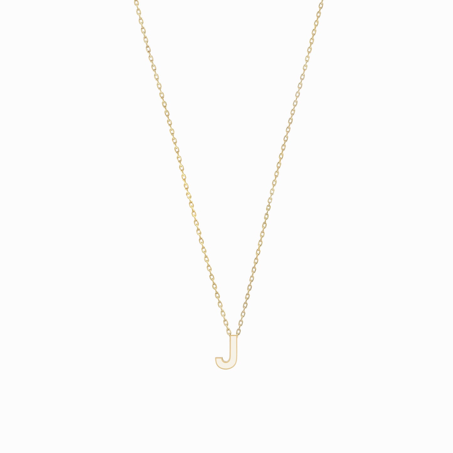 J Initial Letter Enamel Necklace 14K Solid Gold
