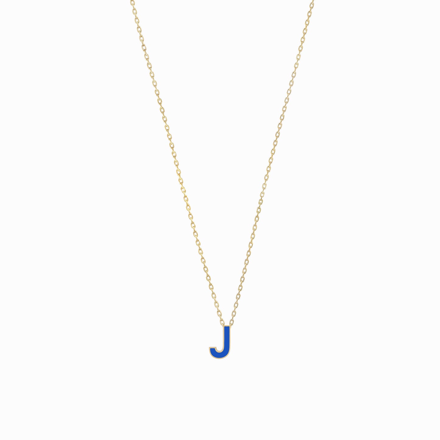 J Initial Letter Enamel Necklace 14K Solid Gold