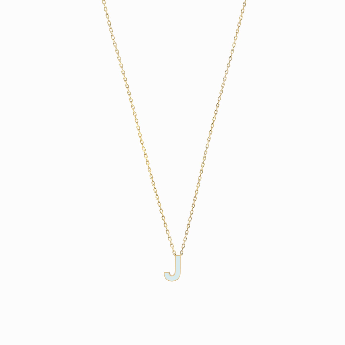 J Initial Letter Enamel Necklace 14K Solid Gold