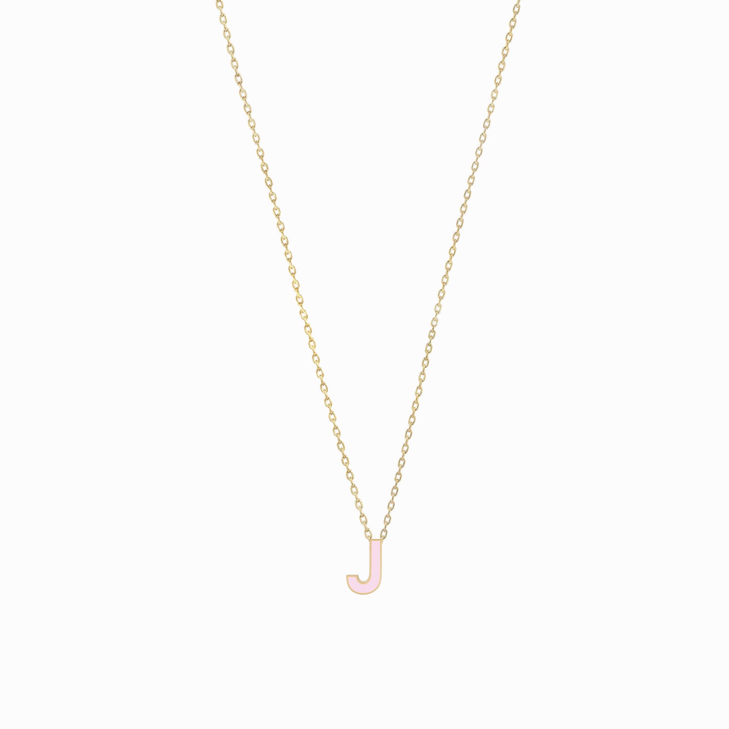 J Initial Letter Enamel Necklace 14K Solid Gold