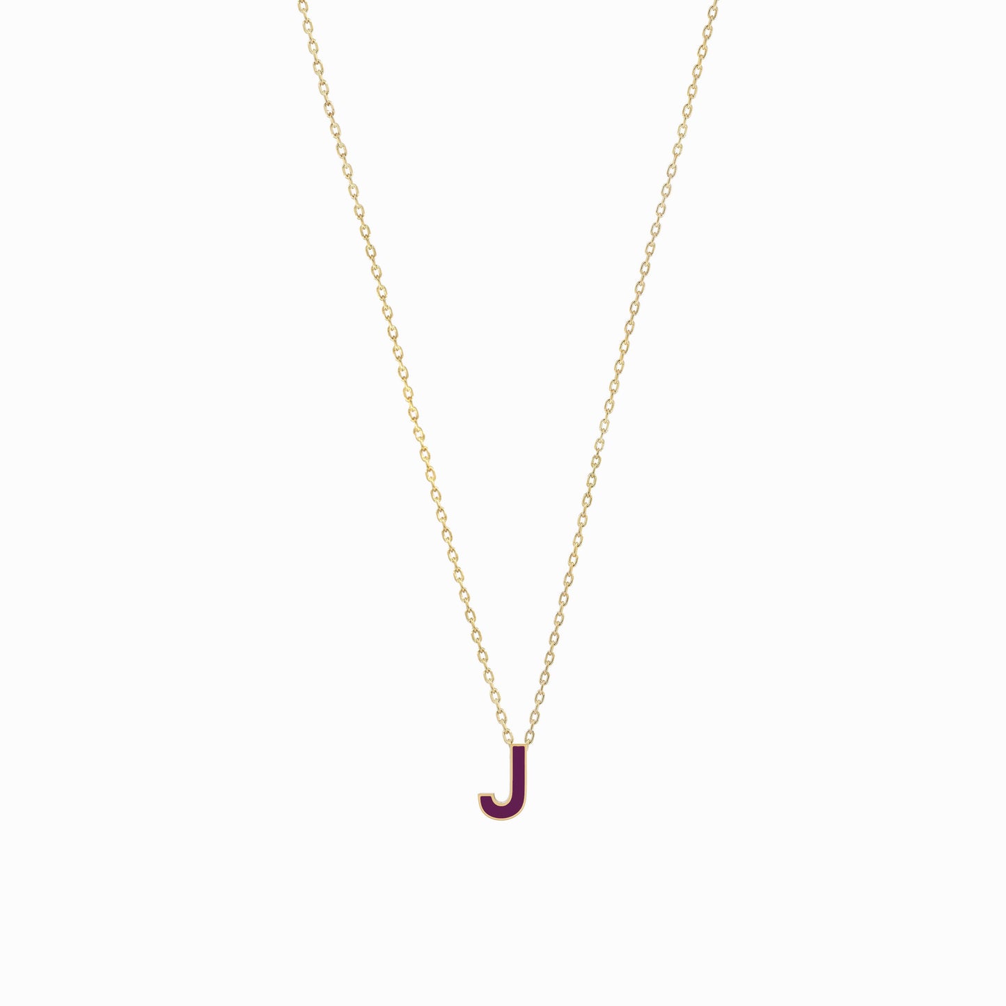J Initial Letter Enamel Necklace 14K Solid Gold