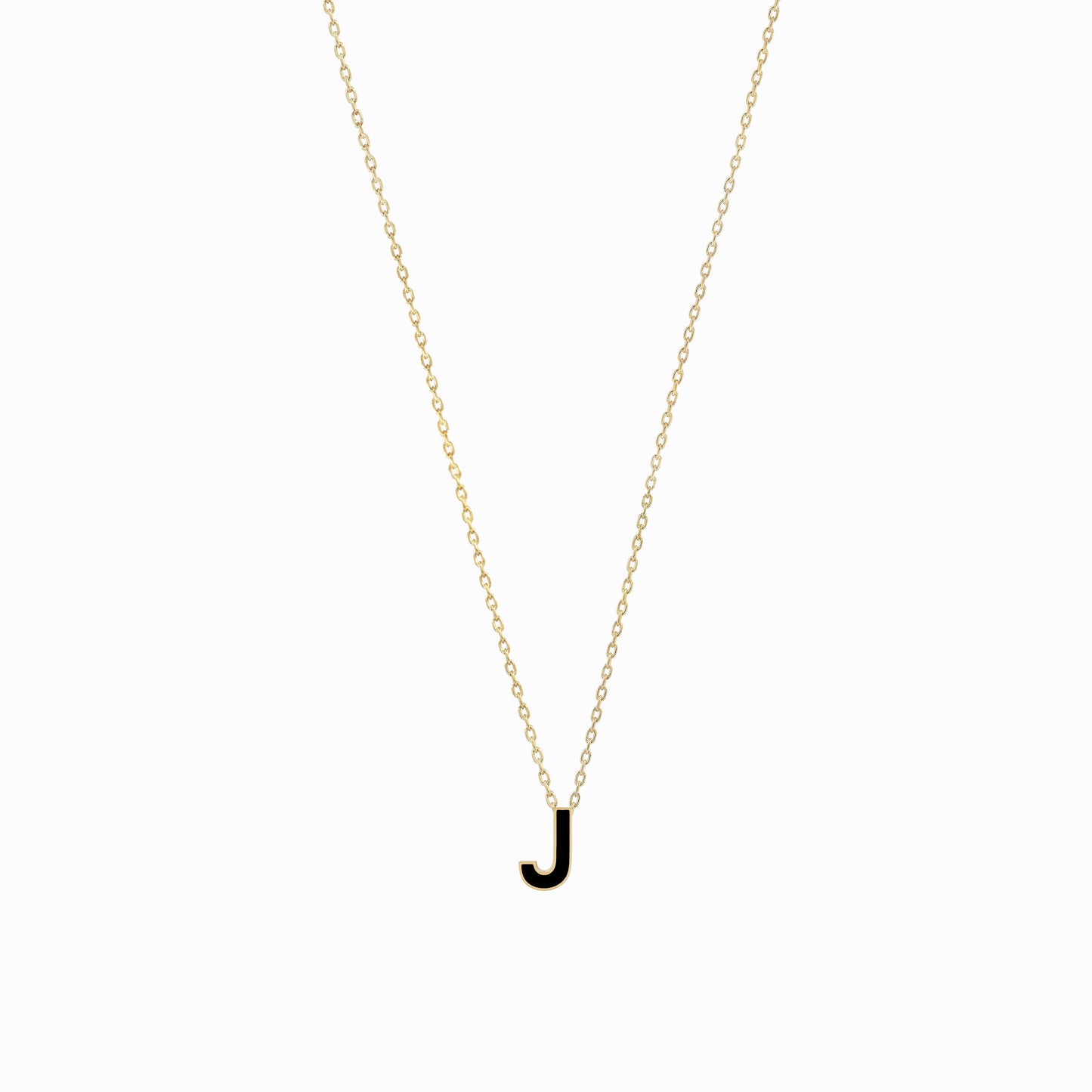 J Initial Letter Enamel Necklace 14K Solid Gold