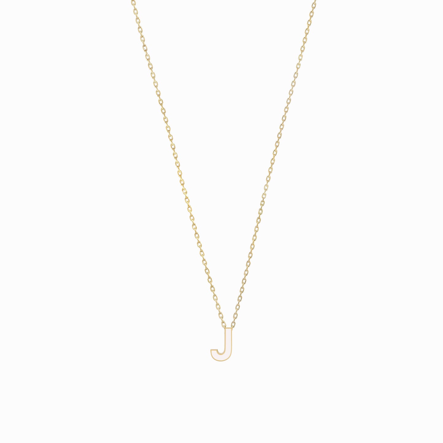 J Initial Letter Enamel Necklace 14K Solid Gold