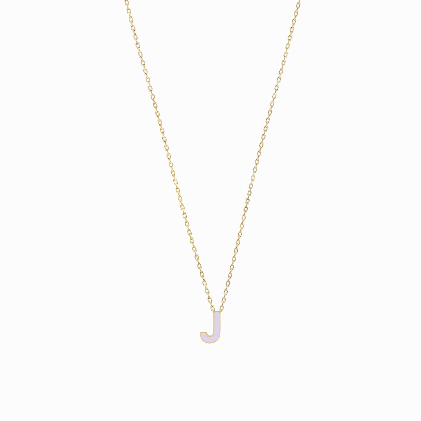 J Initial Letter Enamel Necklace 14K Solid Gold