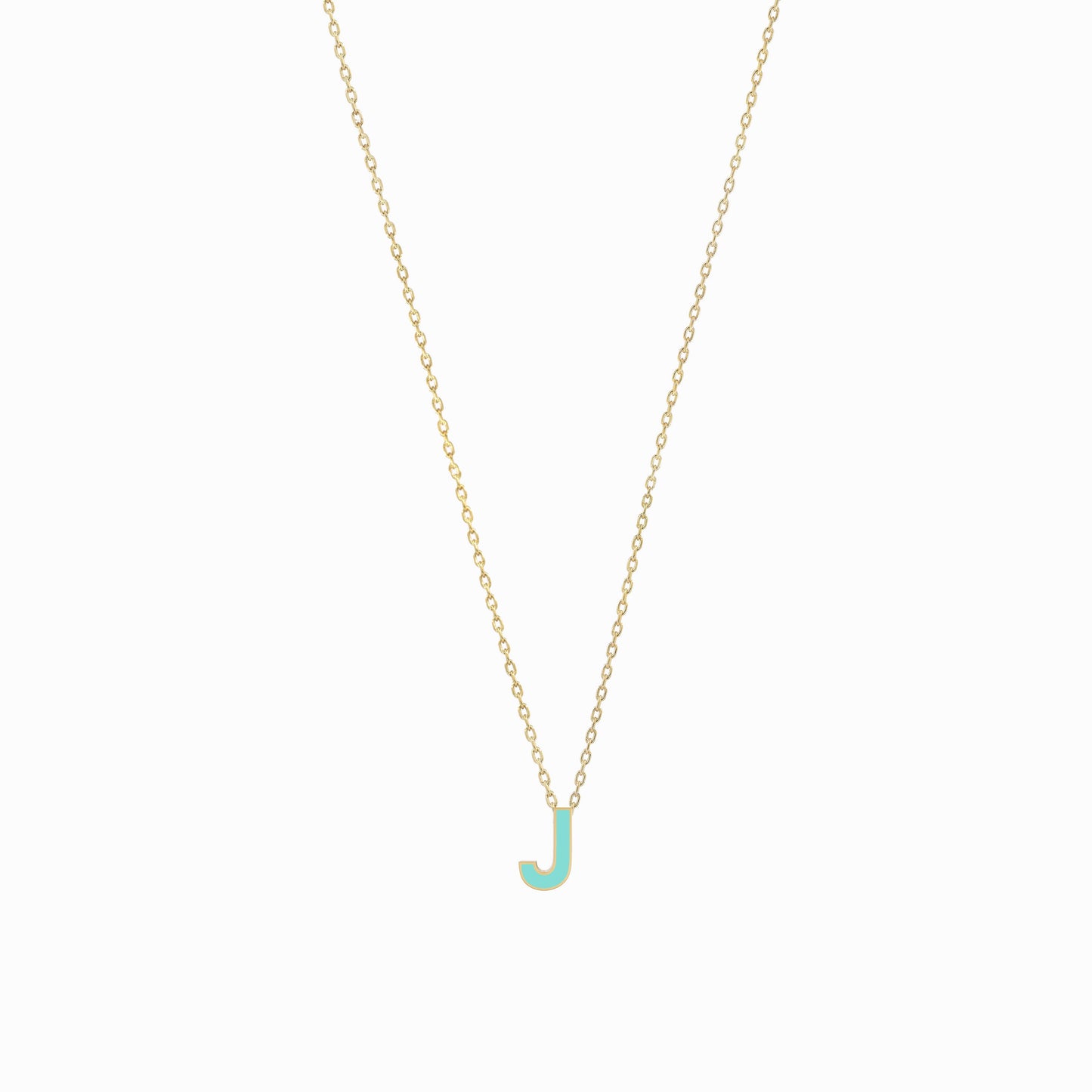 J Initial Letter Enamel Necklace 14K Solid Gold
