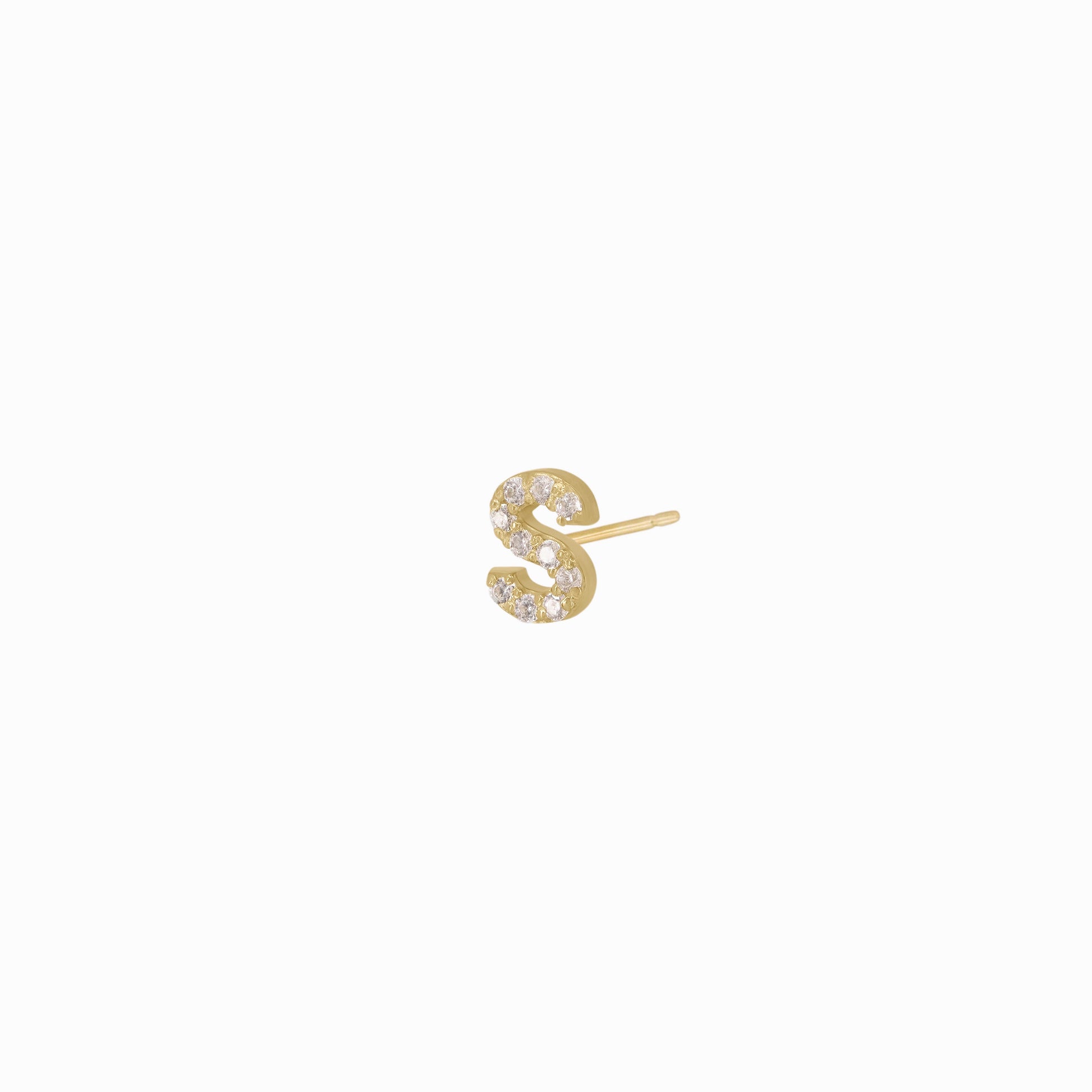 J Initial Pavé Diamond Solid Gold Stud Earrings