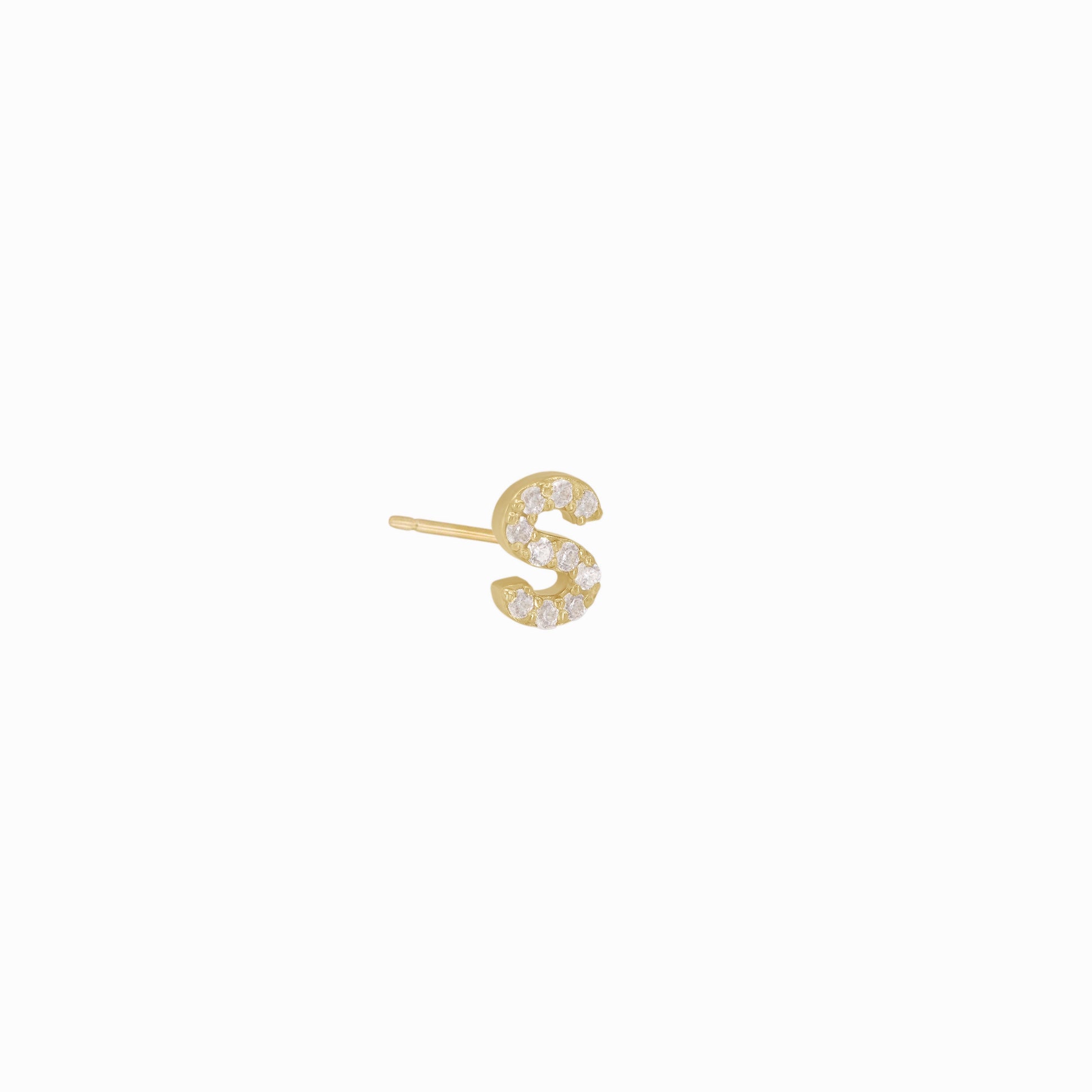 J Initial Pavé Diamond Solid Gold Stud Earrings