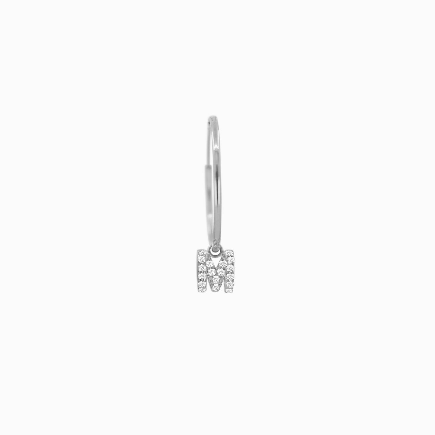 Eclipse M Initial Letter Lab Diamond Hoops Earring Sterling Silver