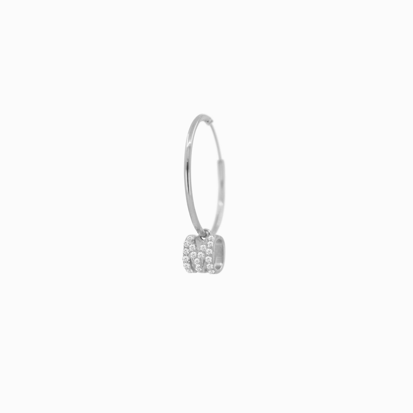 Eclipse M Initial Letter Lab Diamond Hoops Earring Sterling Silver