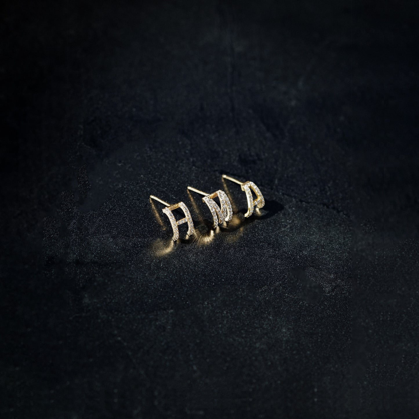 Eclipse A Initial Letter Pavé Diamond Earring 14K Gold