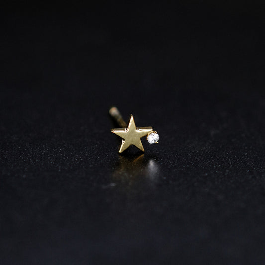 Star One Pavé Diamond Stud Earrings 14K Gold