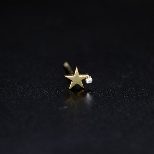 Star One Pavé Diamond Stud Earrings 14K Gold