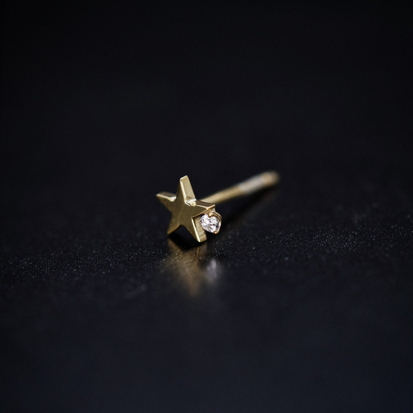 Star One Pavé Diamond Stud Earrings 14K Gold