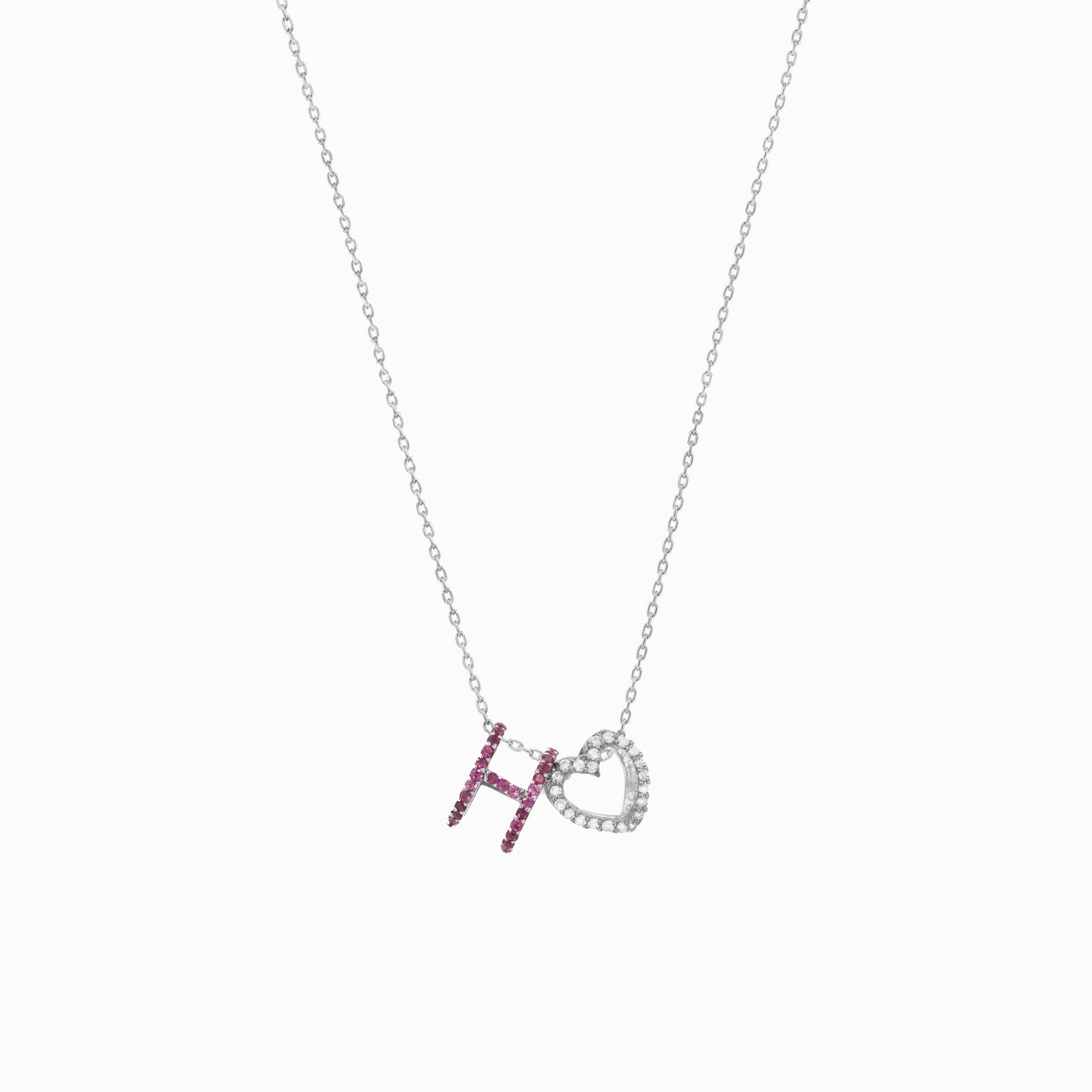 Eclipse H Initial Letter Pavé Pink Sapphire Necklace Sterling Silver