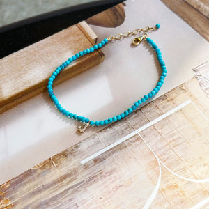 
          
          Load image into Gallery viewer, Initial Letter Pavé Diamond Turquoise Bead Bracelet Solid gold
          
          