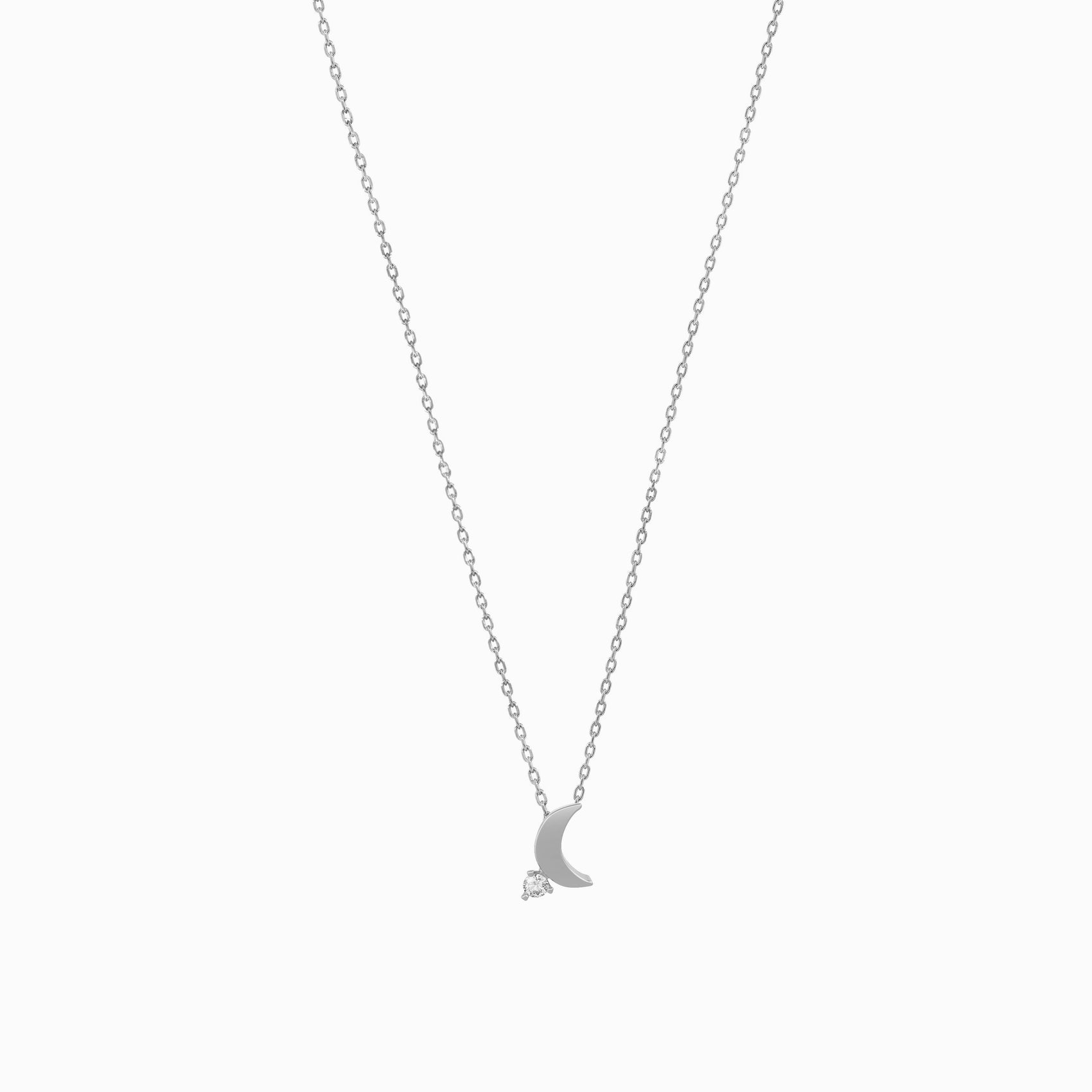 Crescent Moon One Pavé Lab Diamond Solid Necklace Sterling Silver