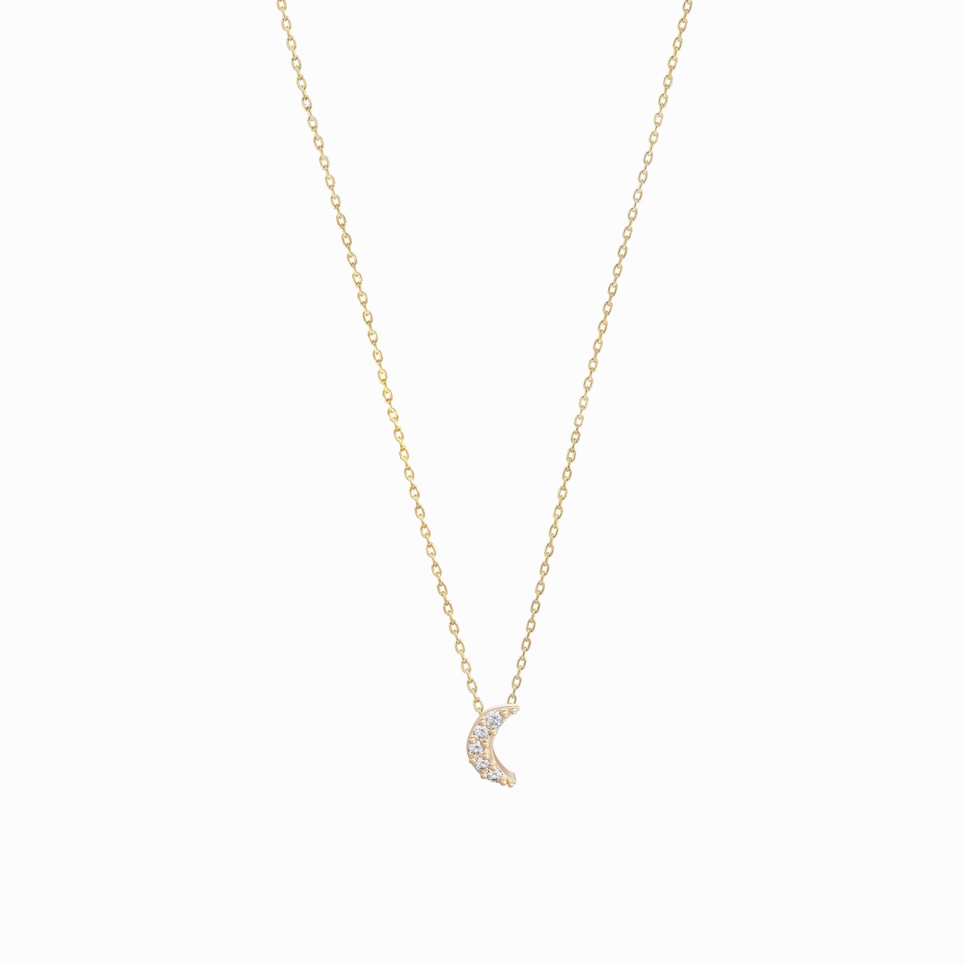 Crescent Diamond Solid Gold Necklace