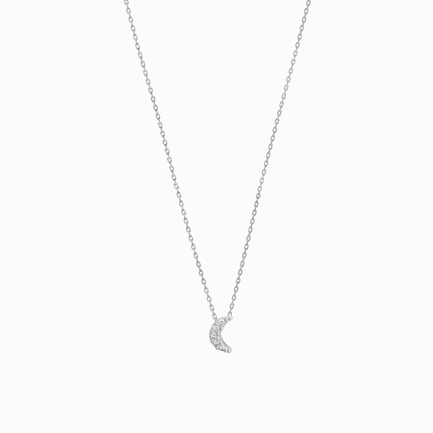 Crescent Moon Pavé Lab Diamond Solid Necklace Sterling Silver