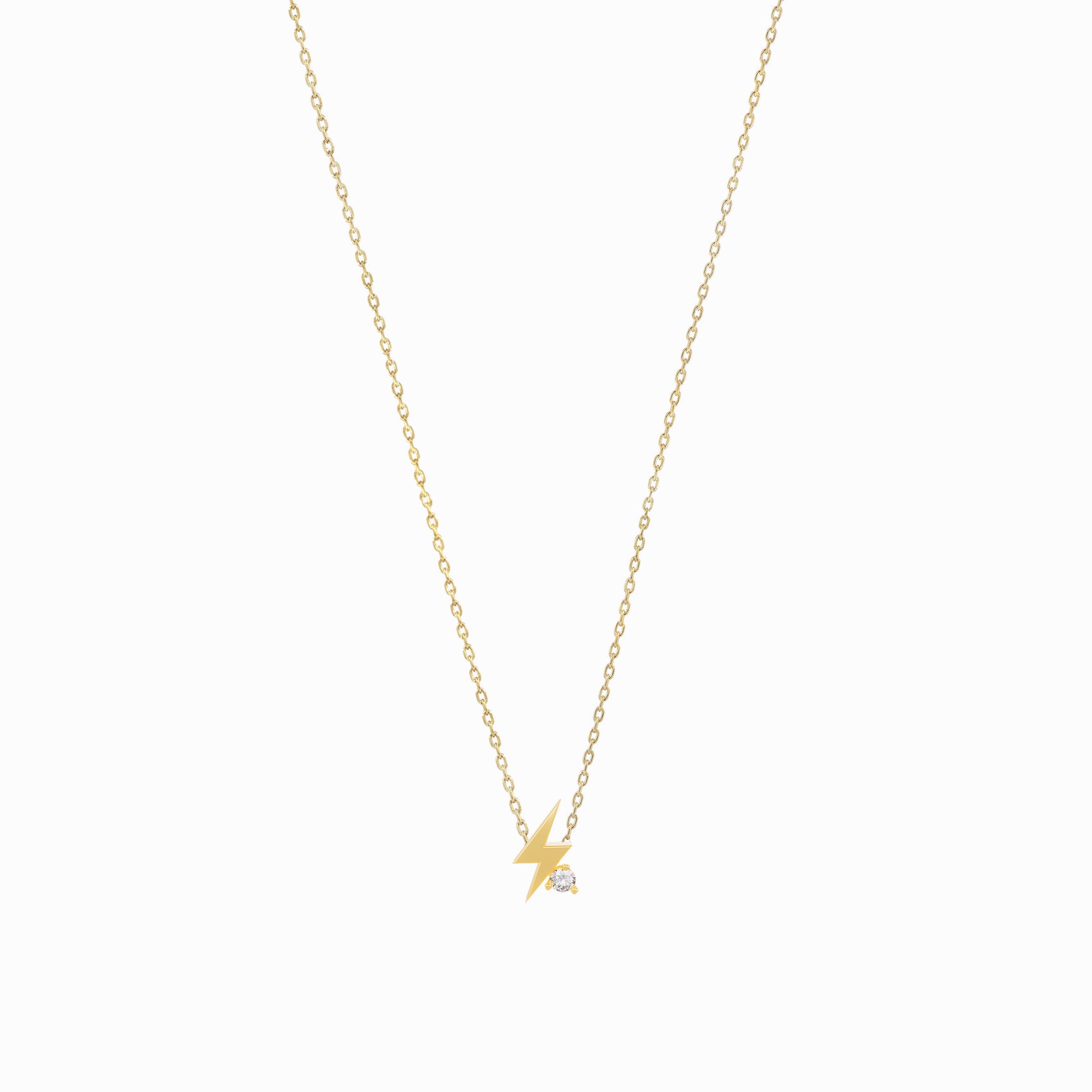 Lighting Bolt One Diamond Solid Gold Necklace