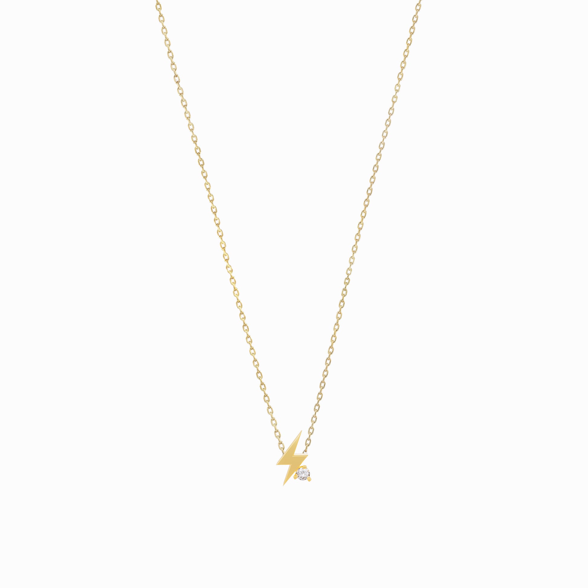 Lighting Bolt One Diamond Solid Gold Necklace