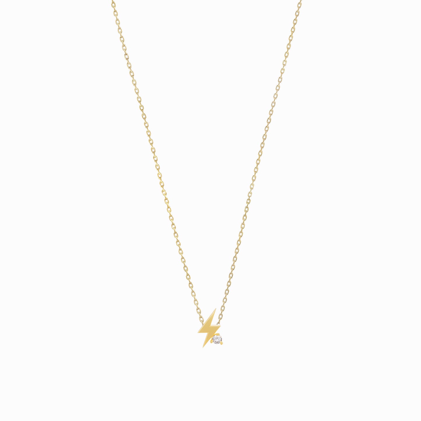 Lighting Bolt One Diamond Solid Gold Necklace