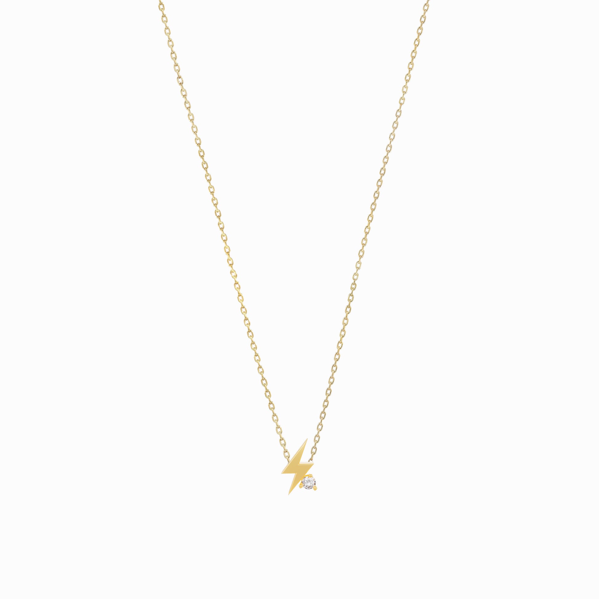 Lighting Bolt One Diamond Solid Gold Necklace
