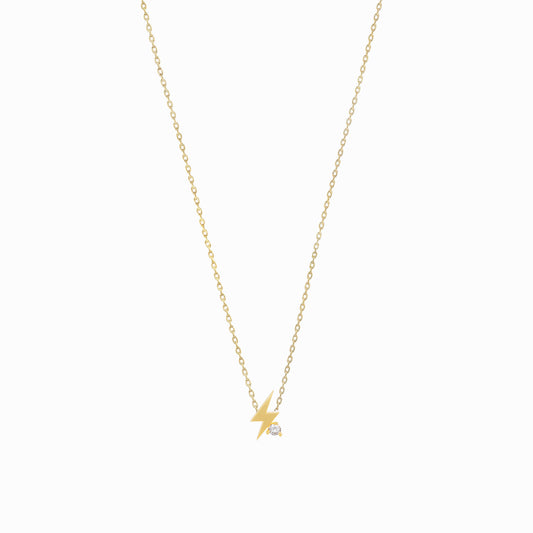 Lighting Bolt One Diamond Solid Gold Necklace