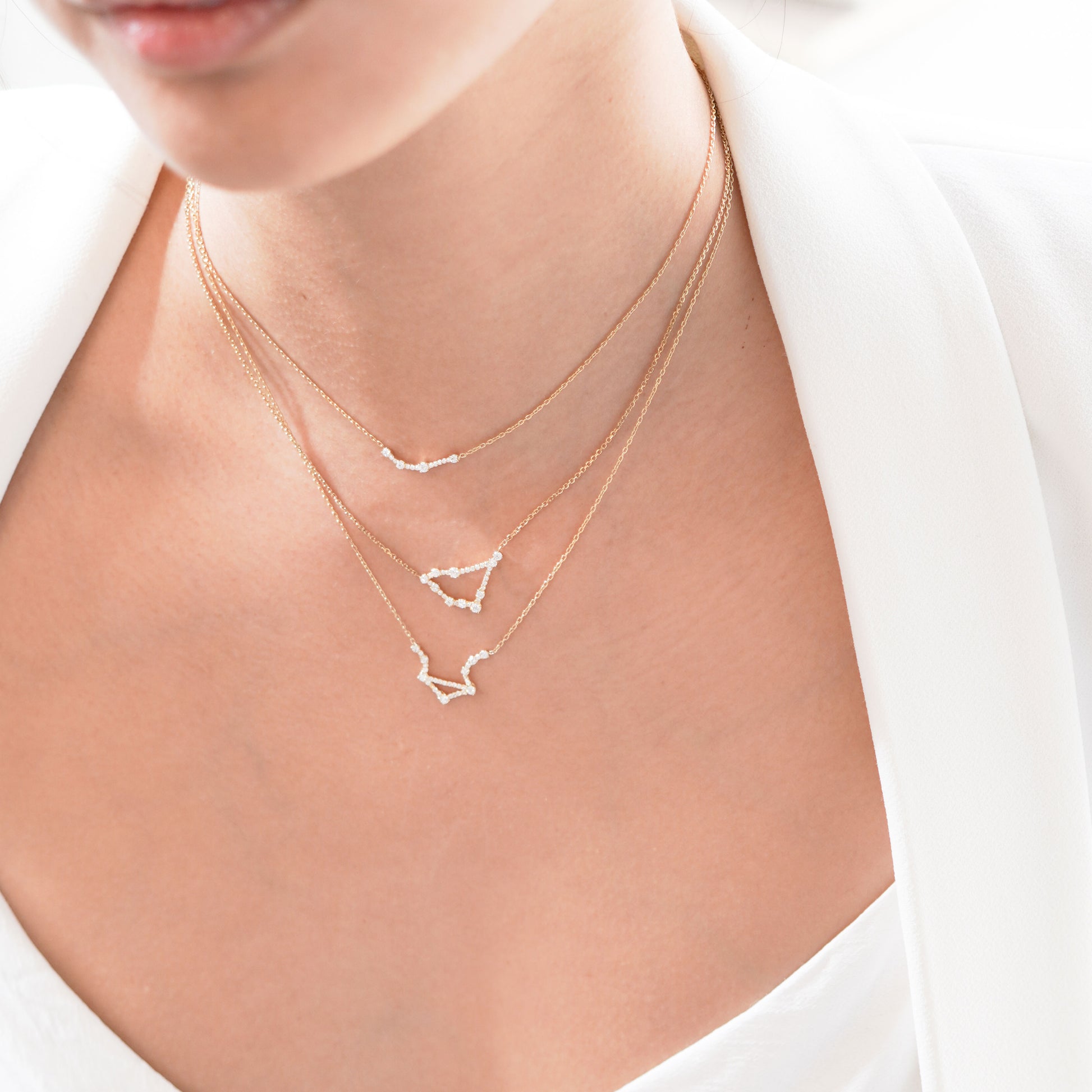 Aries Constellation Pavé Diamond Necklace 14k Gold