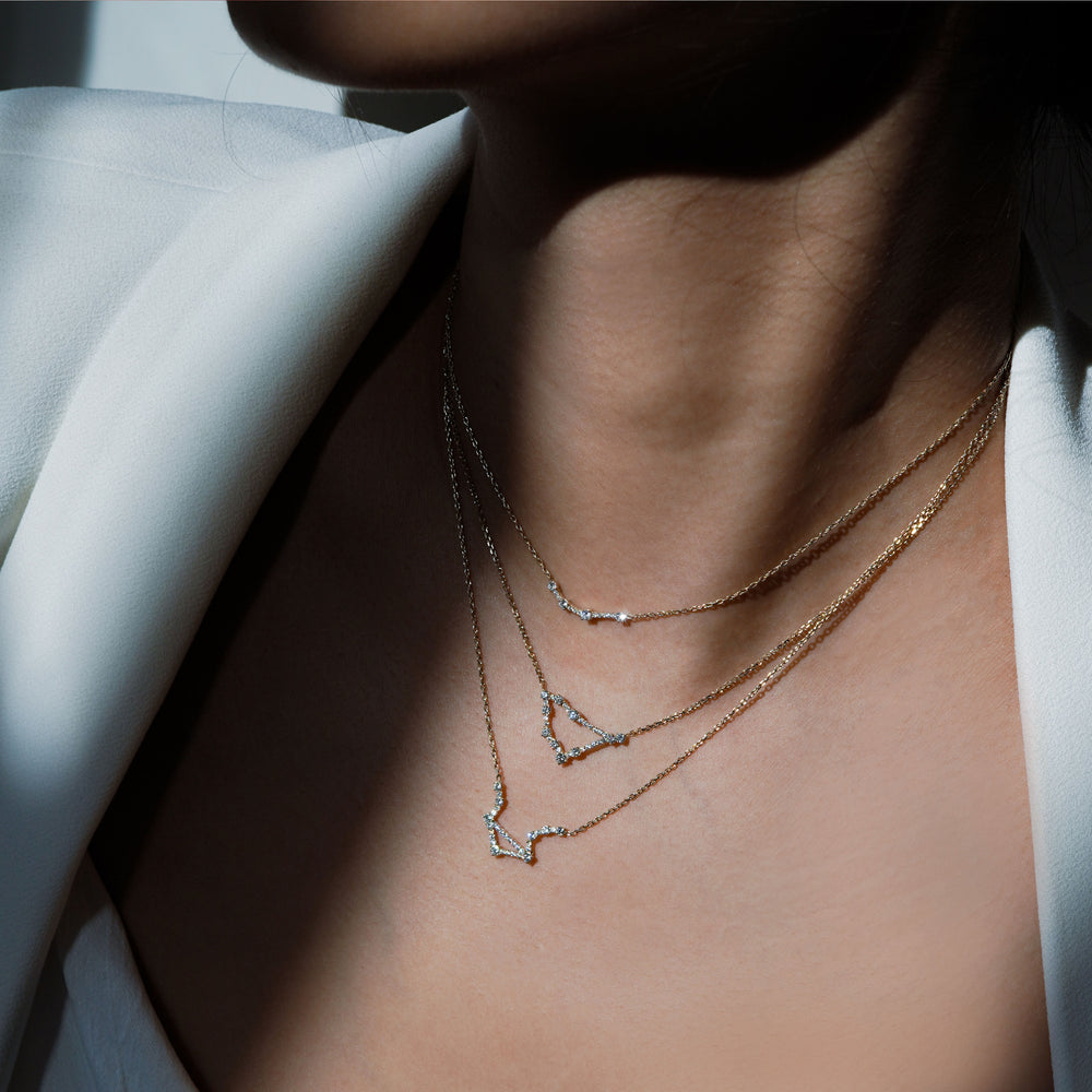 
          
          Load image into Gallery viewer, Aries Constellation Pavé Diamond Necklace 14k Gold
          
          