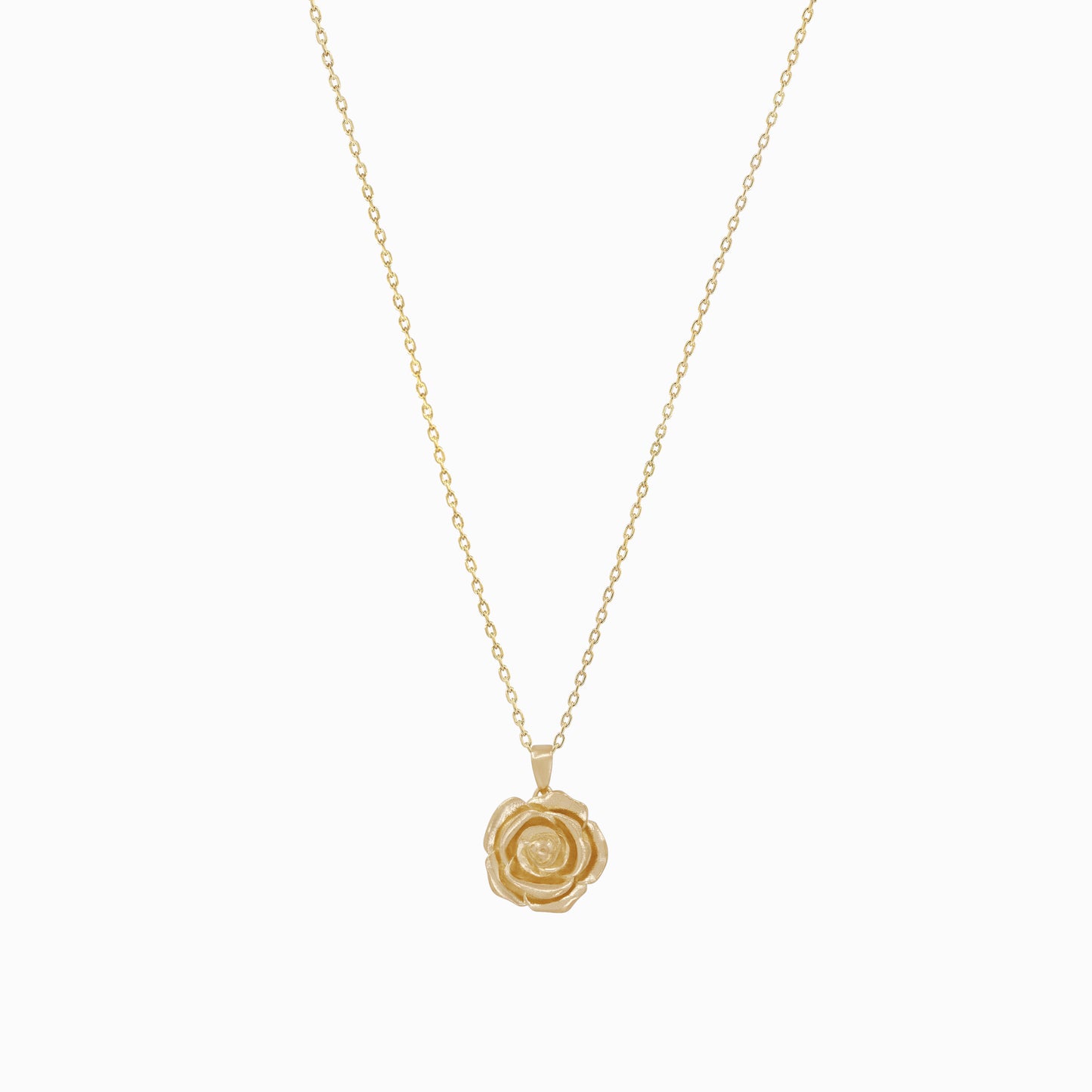 Rose Flower Pendant Necklace 14K Solid Gold