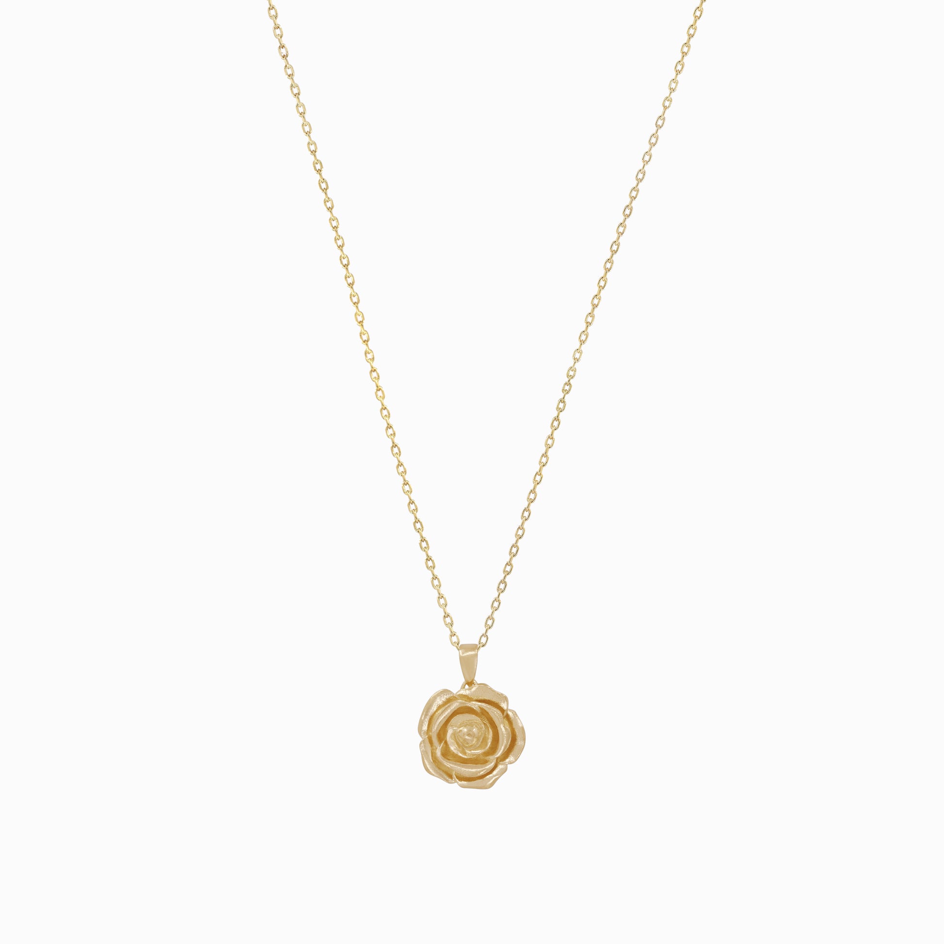 Rose Flower Pendant Necklace 14K Solid Gold