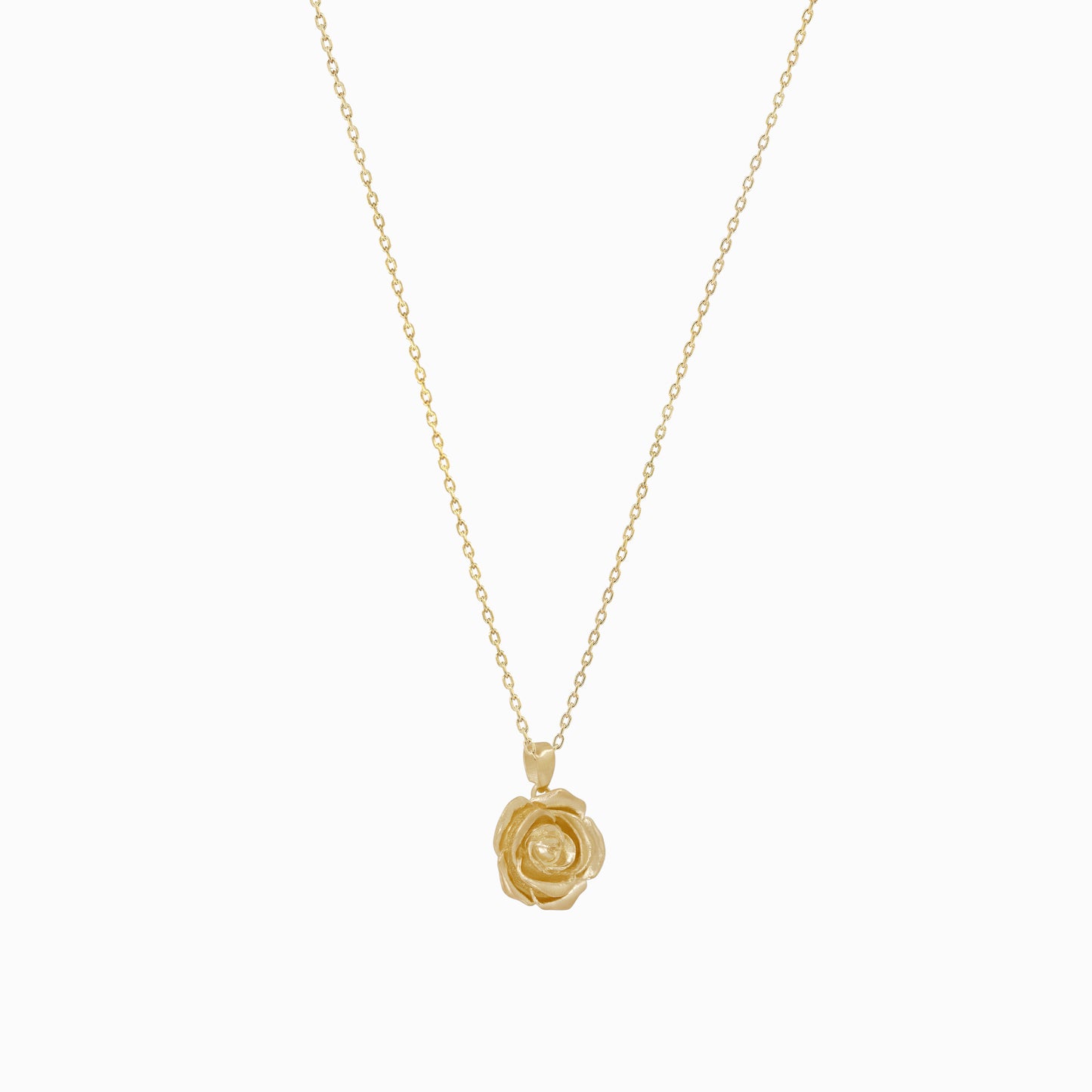 Rose Flower Pendant Necklace 14K Solid Gold