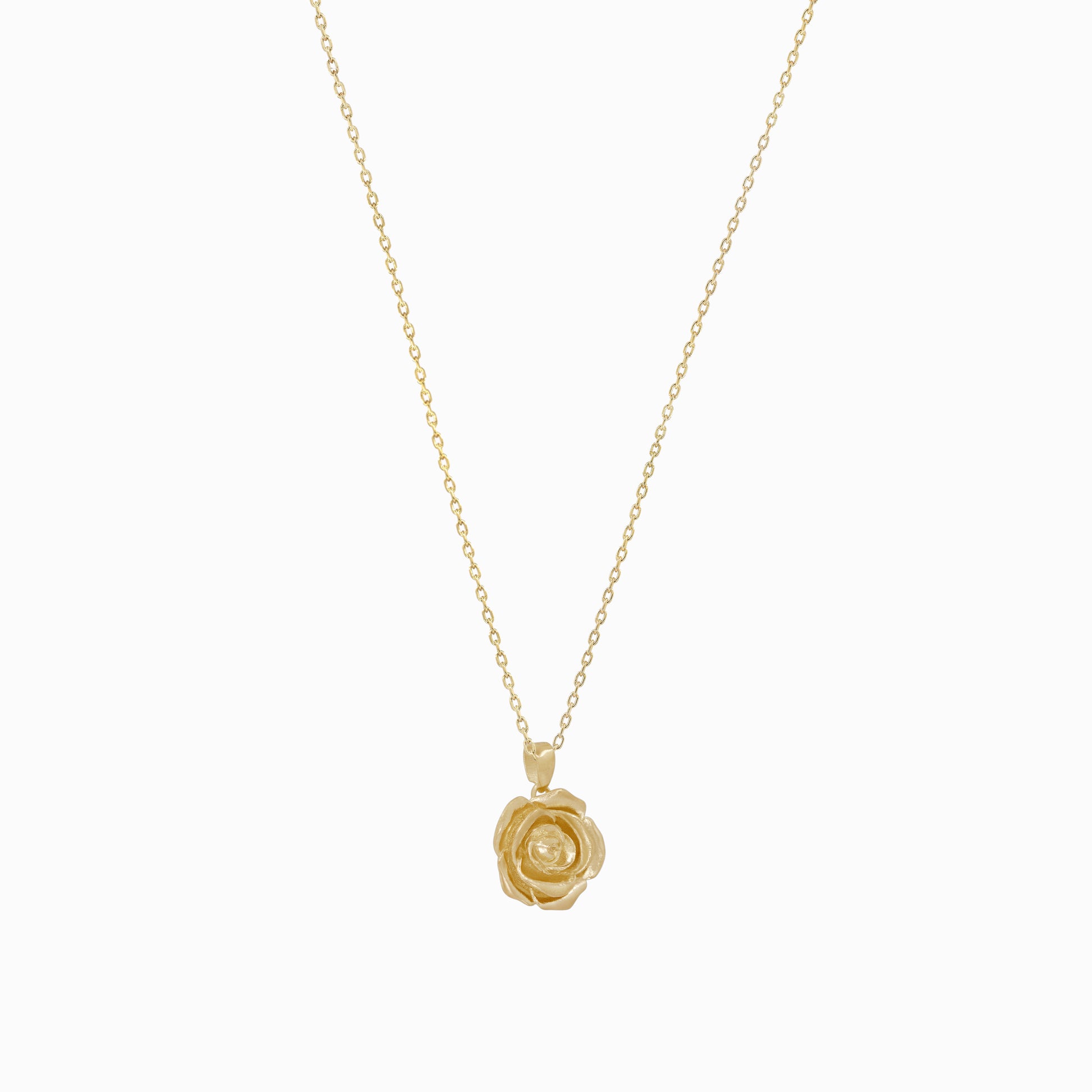 Rose Flower Pendant Necklace 14K Solid Gold