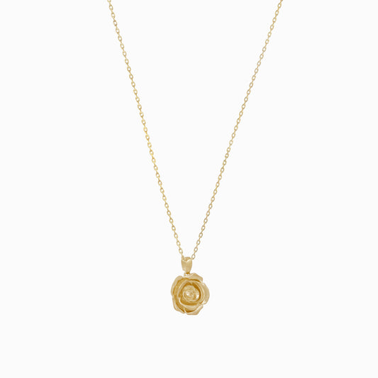 Rose Flower Pendant Necklace 14K Solid Gold