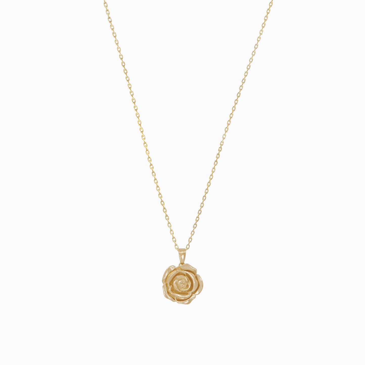 Rose Flower Pendant Necklace 14K Solid Gold