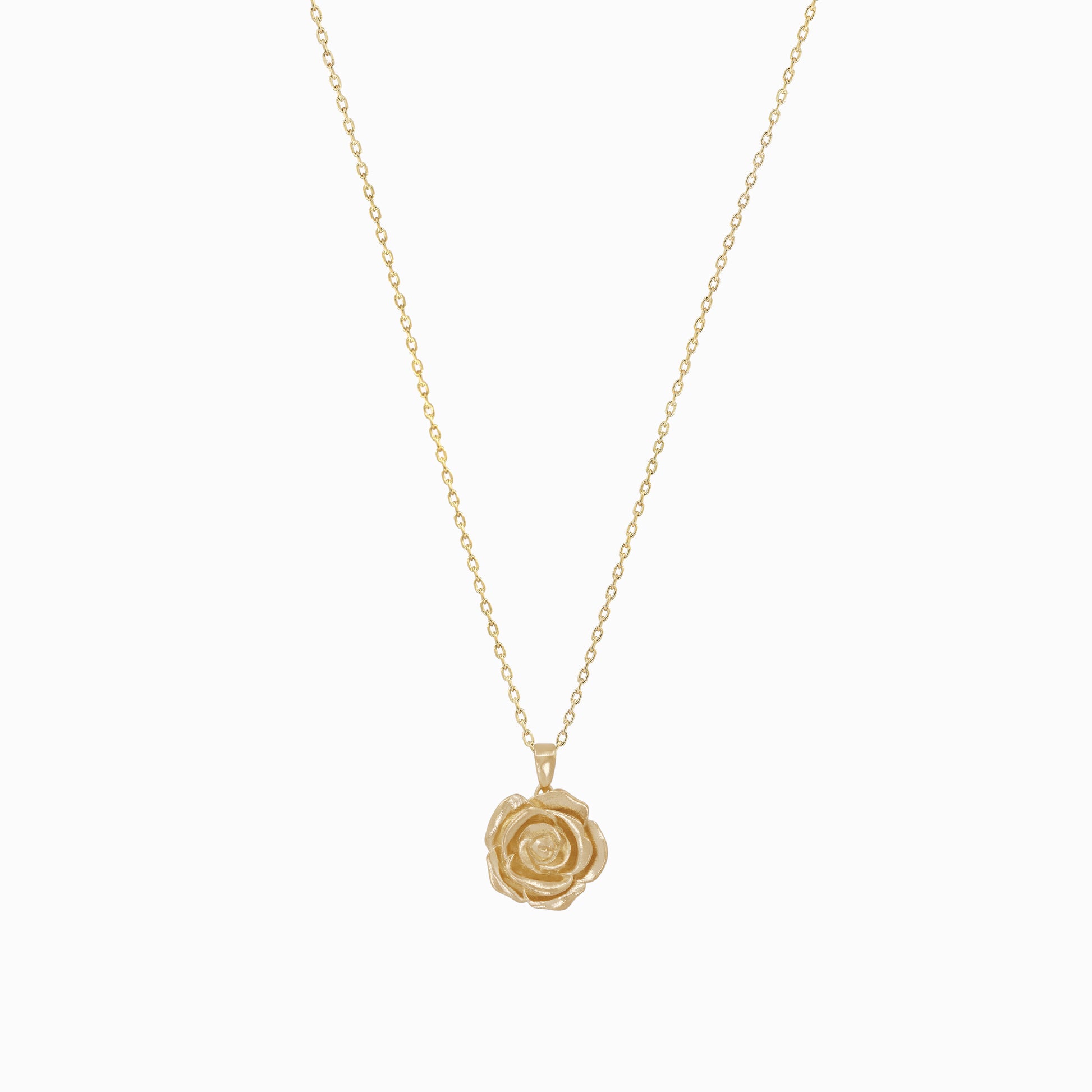 Rose Flower Pendant Necklace 14K Solid Gold