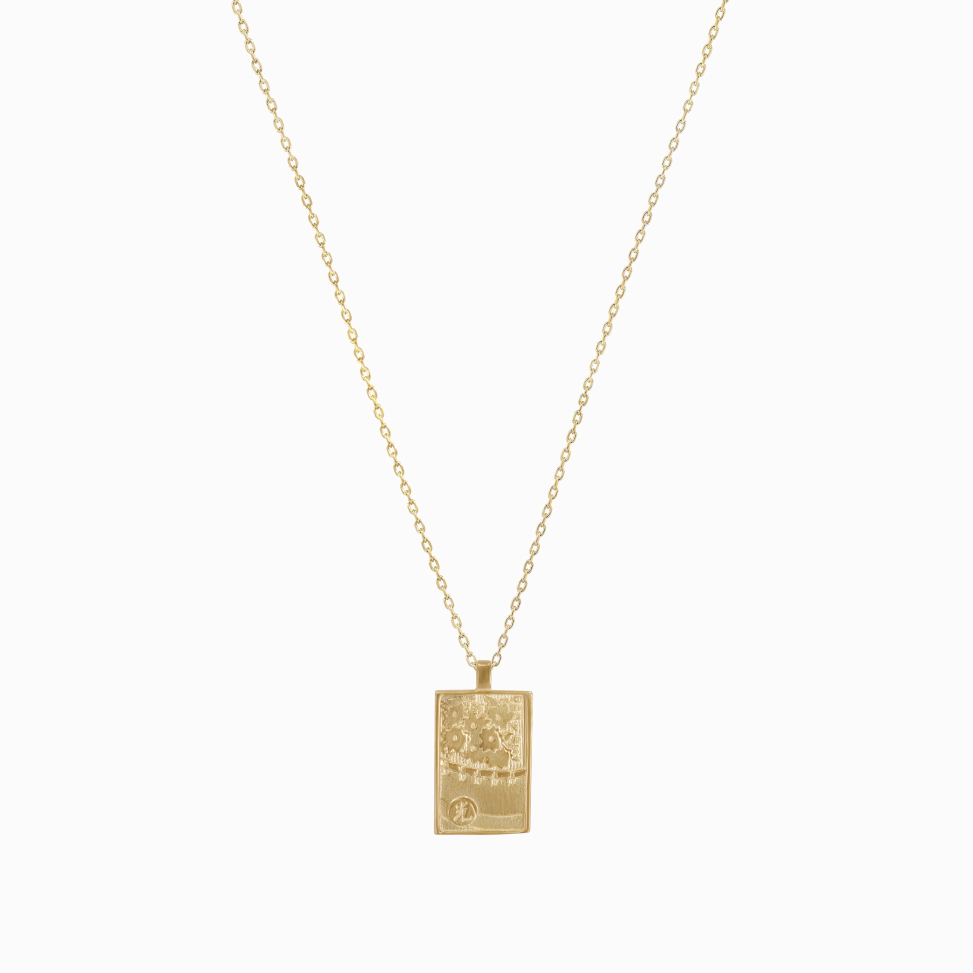 Korean Go-Stop Card Game Ogwang March Pendant Necklace 14K Gold 오광 벚꽃