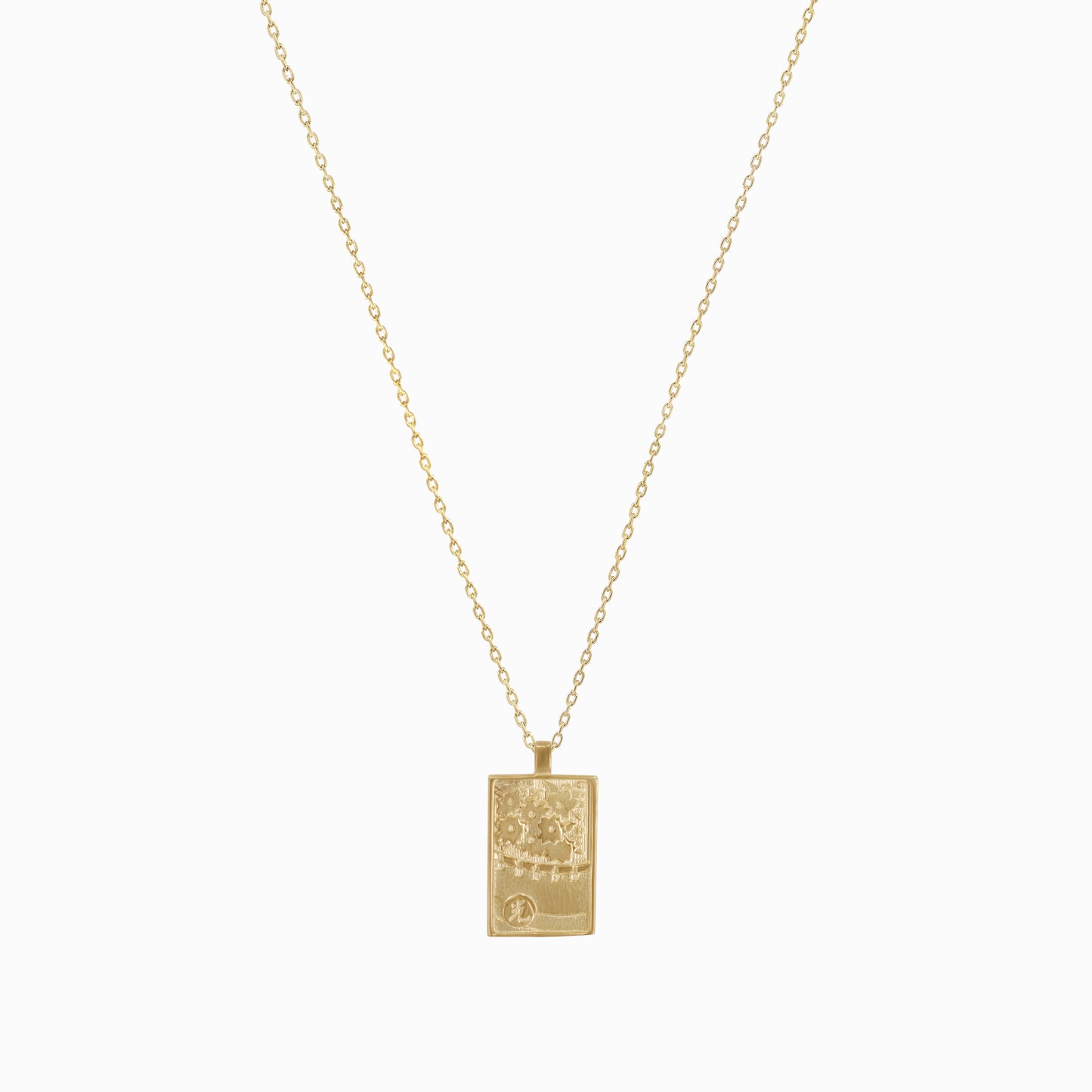 Korean Go-Stop Card Game Ogwang March Pendant Necklace 14K Gold 오광 벚꽃