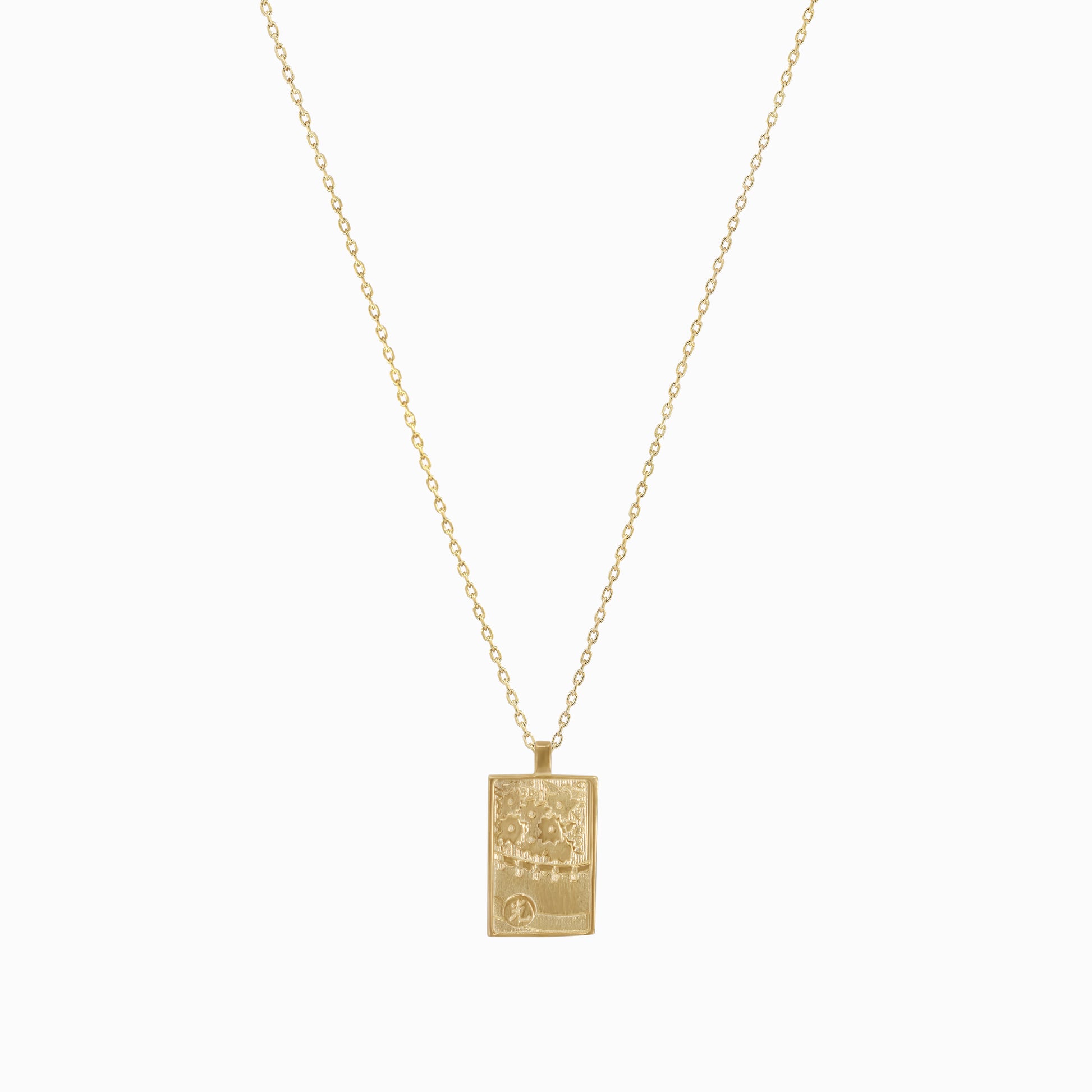 Korean Go-Stop Card Game Ogwang March Pendant Necklace 14K Gold 오광 벚꽃