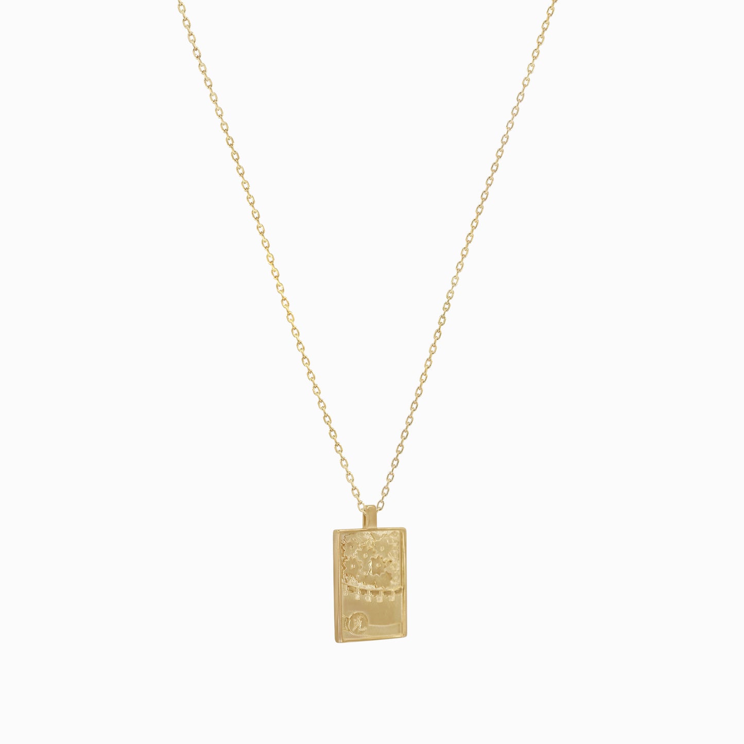 Korean Go-Stop Card Game Ogwang March Pendant Necklace 14K Gold 오광 벚꽃