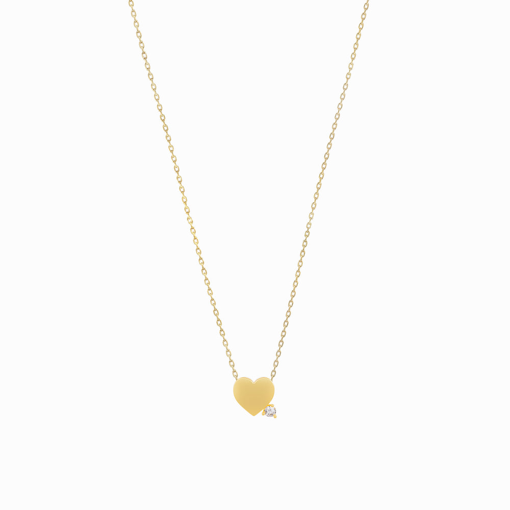 Heart One Diamond Solid Gold Necklace