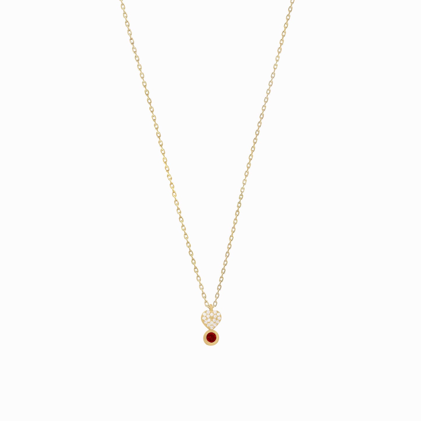 Heart Pavé Lab Diamond Ruby Birthstone Necklace 14K Gold | July