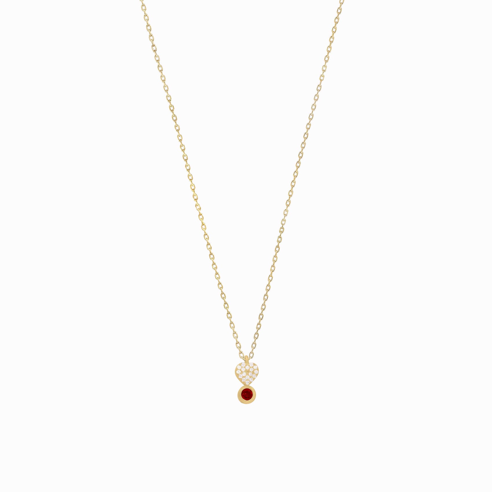 Heart Pavé Lab Diamond Ruby Birthstone Necklace 14K Gold | July